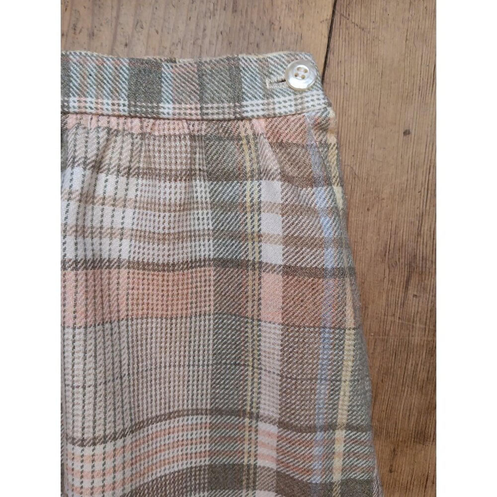 Vtg MJ Concepts Juniors 9 Wool Blend Midi Skirt Pink Gray Plaid Light Academia - Picture 2 of 5